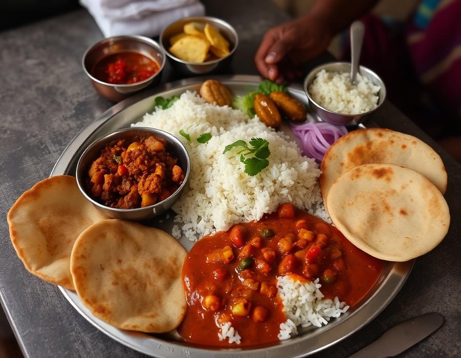 Friday tiffin — Mix Veg, Rajma, Steamed Rice served on a steel plate