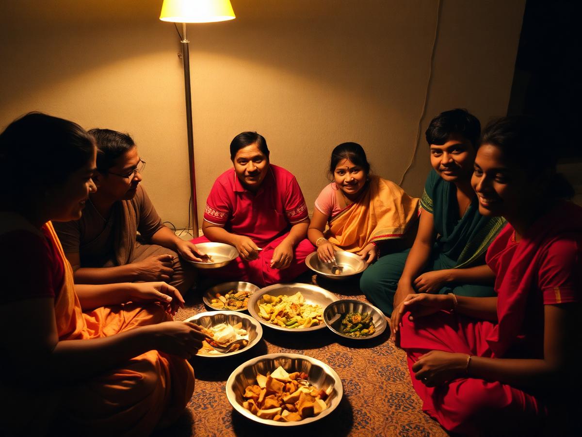 An Indian family sharing a homemade meal